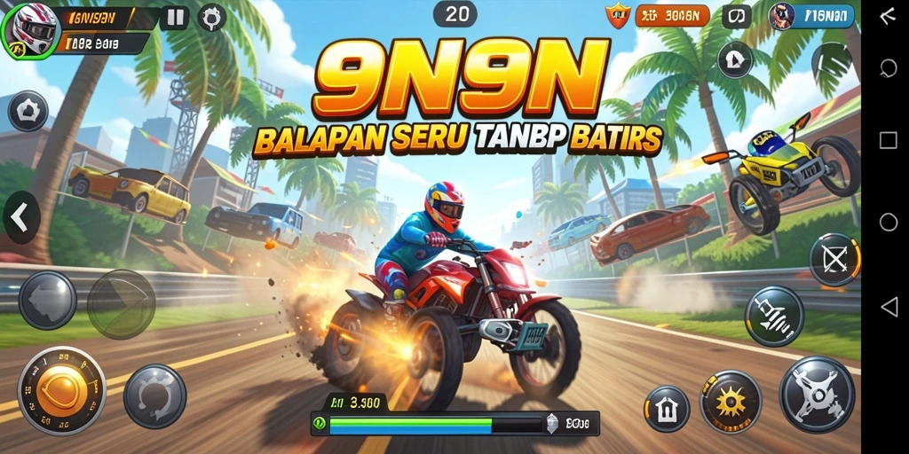 Tampilan gameplay balapan seru di 9N9N dengan mobil cepat.