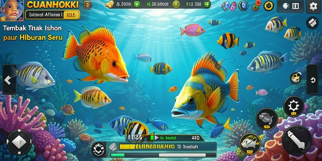 Tampilan gameplay seru dari CUANHOKI saat menembak ikan.