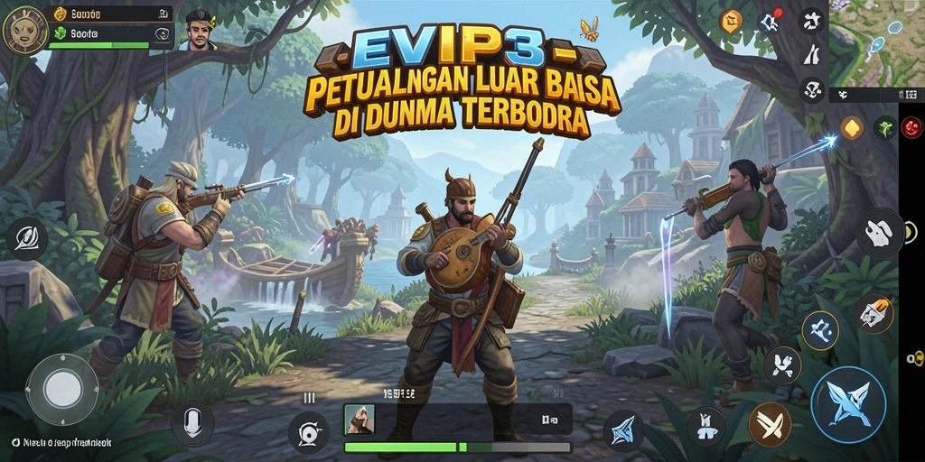 Screenshot EVIP3 menunjukkan pemain eksplorasi dunia terbuka yang luas.