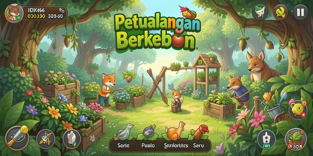 Screenshot gameplay IDX66 menampilkan aktivitas berkebun yang menyenangkan.