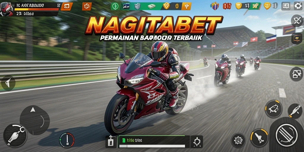 Screenshot dari gameplay NAGITABET yang menunjukkan balapan motor yang intens.