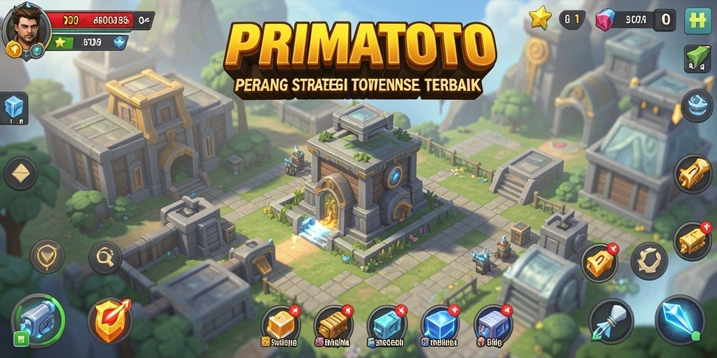 Gameplay mendebarkan dalam PRIMATOTO Tower Defense yang strategis.