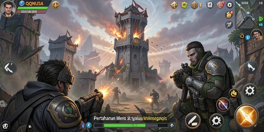 Tangkapan layar dari gameplay menara pertahanan yang dinamis.