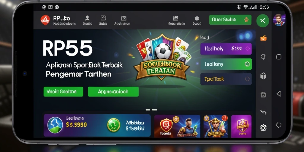 Screenshot permainan RP55 menampilkan antarmuka Sportsbook yang menarik dan informatif.