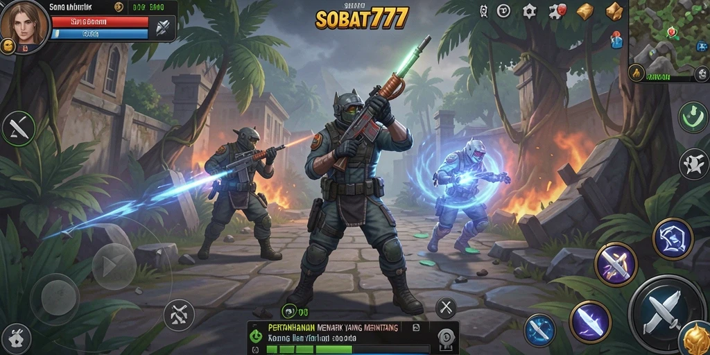 Tangkapan layar menunjukkan aksi intens permainan Tower Defense SOBAT777.