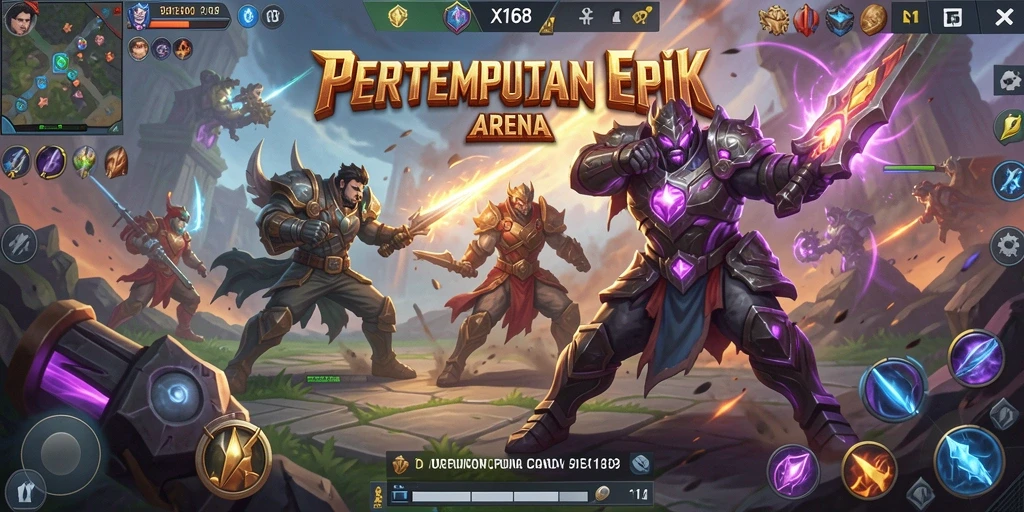 Tangkapan layar X168 menampilkan aksi pertempuran seru di arena MOBA.